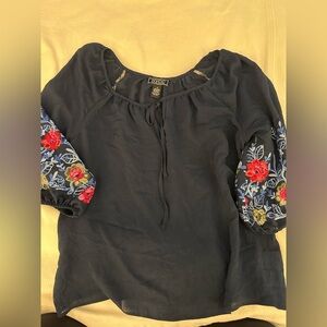 Embroidered Navy Blouse